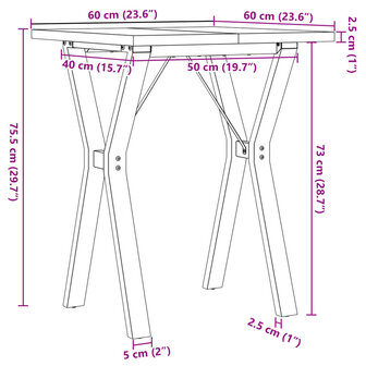 Eettafel Y-frame 60x60x75,5 cm massief grenenhout en gietijzer 10