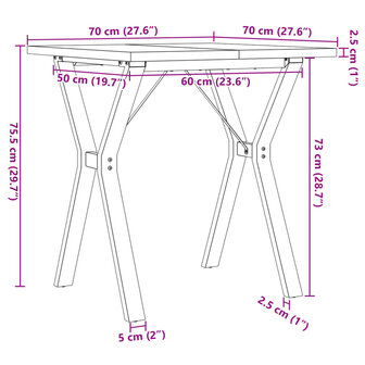 Eettafel Y-frame 70x70x75,5 cm massief grenenhout en gietijzer 10