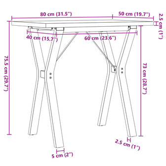 Eettafel Y-frame 80x50x75,5 cm massief grenenhout en gietijzer 10