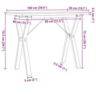 Eettafel Y-frame 100x50x75,5 cm massief grenenhout en gietijzer 10