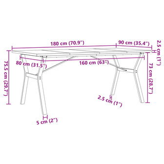 Eettafel Y-frame 180x90x75,5 cm massief grenenhout en gietijzer 10