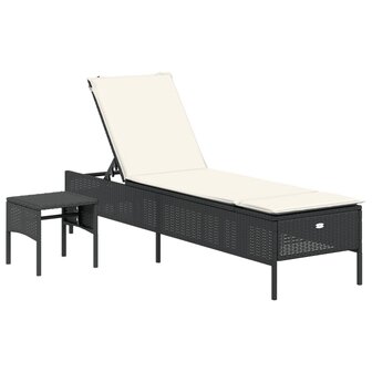 Ligbed met tafel en kussen poly rattan zwart 2