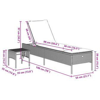 Ligbed met tafel en kussen poly rattan bruin 11