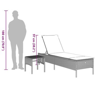 Ligbed met tafel en kussen poly rattan bruin 12