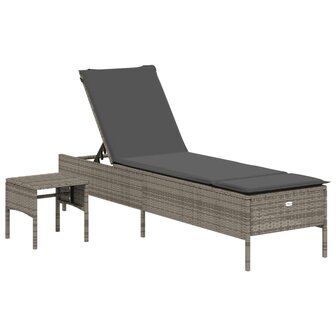 Ligbed met tafel en kussen poly rattan grijs 2