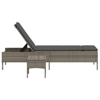 Ligbed met tafel en kussen poly rattan grijs 5