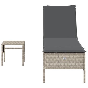 Ligbed met tafel en kussen poly rattan lichtgrijs 4