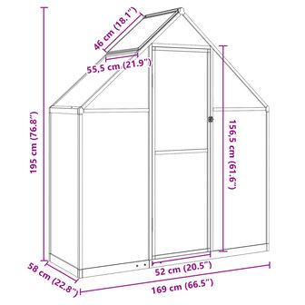 Tuinkas met basisframe 169x58x195 cm aluminium antracietkleurig 10