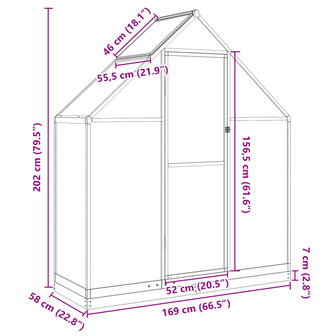 Tuinkas met basisframe 169x58x202 cm aluminium zilverkleurig 10