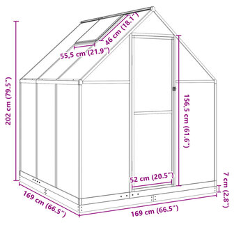 Tuinkas met basisframe 169x169x202 cm aluminium zilverkleurig 10