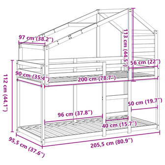 Stapelbed met bedhuis massief grenenhout wasbruin 90x200 cm 12