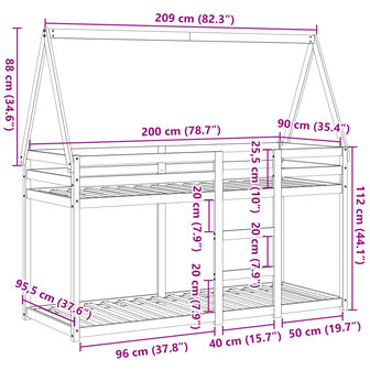 Stapelbed met bedhuis massief grenenhout wasbruin 90x200 cm 12