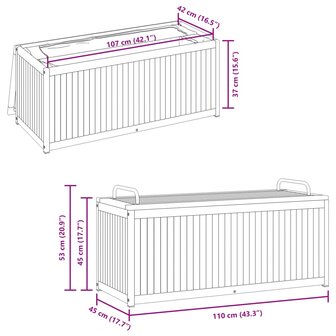 Kussenbox 110x45x42/53 cm massief acaciahout en staal 10