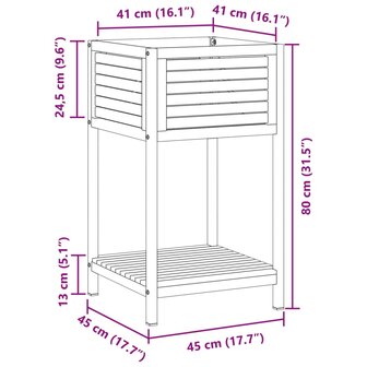 Plantenbak met schap 45x45x80 cm massief acaciahout en staal 9