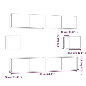 6-delige Tv-meubelset bewerkt hout hoogglans wit 10