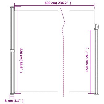 Windscherm uittrekbaar 220x600 cm cr&egrave;mekleurig 10