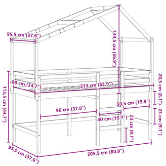 Halfhoogslaper met ladder en bedhuis grenenhout wit 90x200 cm 12