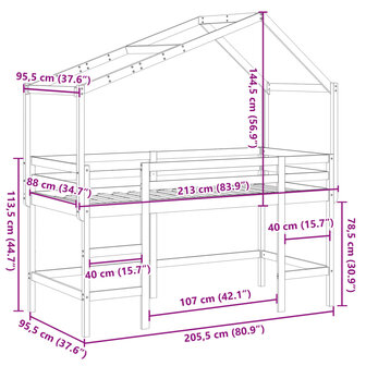 Halfhoogslaper met ladder en bedhuis grenenhout wit 90x200 cm 12