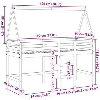 Halfhoogslaper met ladder en bedhuis grenenhout wit 90x190 cm 12