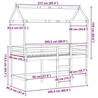 Halfhoogslaper met ladder en bedhuis grenenhout wit 90x200 cm 12