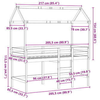 Halfhoogslaper met ladder en bedhuis grenenhout 80x200 cm 12