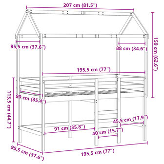 Halfhoogslaper met ladder en bedhuis grenenhout wit 90x190 cm 12