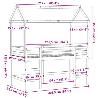 Halfhoogslaper met ladder en bedhuis grenenhout 90x200 cm 12