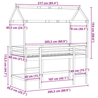 Halfhoogslaper met ladder en bedhuis grenenhout 80x200 cm 12