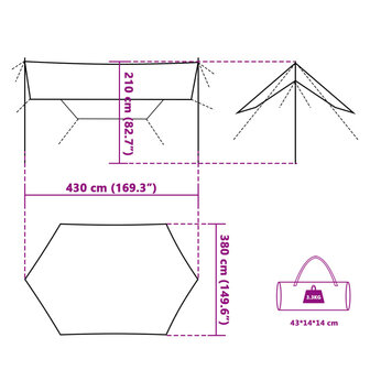 Kampeerluifel waterdicht 430x380x210 cm groen 10