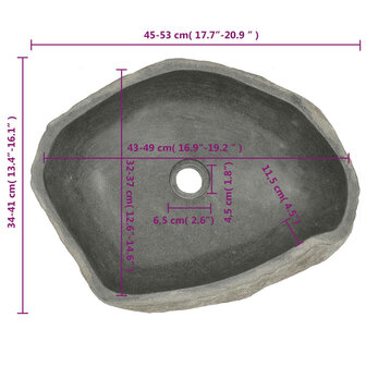 Wastafel ovaal (45-53)x(34-41) cm riviersteen 12