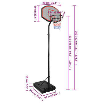 Basketbalstandaard 282-352 cm polyethyleen 9