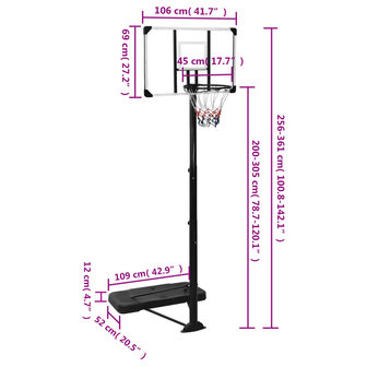 Basketbalstandaard 256-361 cm polycarbonaat transparant 10