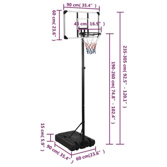 Basketbalstandaard 235-305 cm polycarbonaat transparant 10