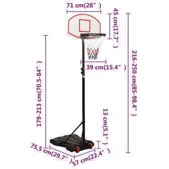 Basketbalstandaard 216-250 cm polyetheen wit 10