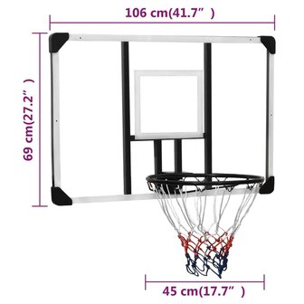 Basketbalbord 106x69x3 cm polycarbonaat transparant 8