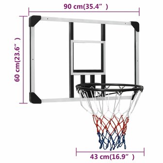 Basketbalbord 90x60x2,5 cm polycarbonaat transparant 10