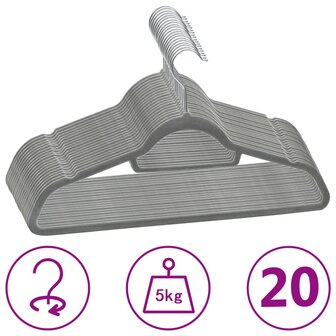 20-delige Kledinghangerset anti-slip fluweel grijs 1