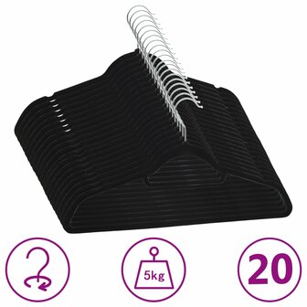 20-delige Kledinghangerset anti-slip fluweel zwart 1