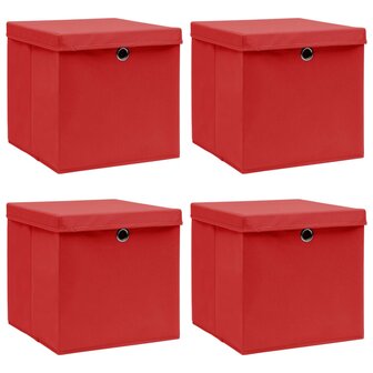 Opbergboxen met deksel 4 st 32x32x32 cm stof rood 1