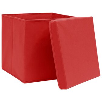 Opbergboxen met deksel 4 st 32x32x32 cm stof rood 3