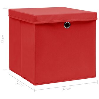 Opbergboxen met deksel 4 st 32x32x32 cm stof rood 6