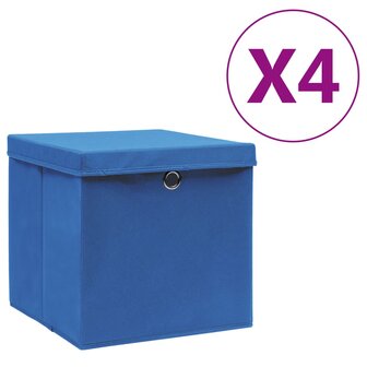 Opbergboxen met deksel 4 st 28x28x28 cm blauw 1