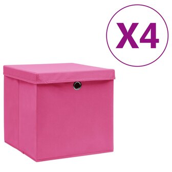 Opbergboxen met deksel 4 st 28x28x28 cm roze 1