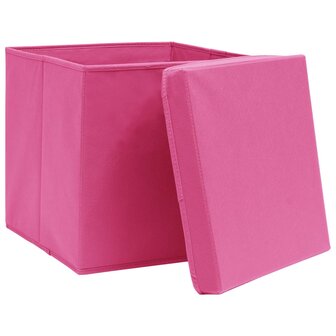 Opbergboxen met deksel 4 st 28x28x28 cm roze 3