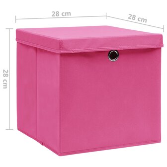 Opbergboxen met deksel 4 st 28x28x28 cm roze 6