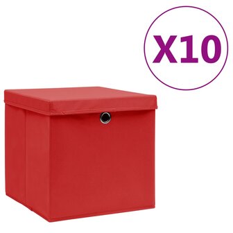 Opbergboxen met deksel 10 st 28x28x28 cm rood 1