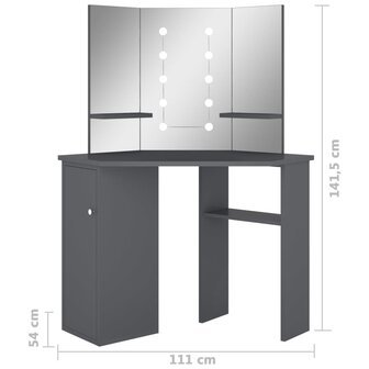 Hoekkaptafel met LED 111x54x141,5 cm grijs 12