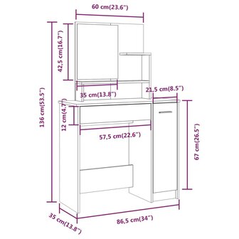 Kaptafel met spiegel 86,5x35x136 cm gerookt eikenkleurig 9