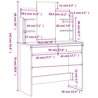 Kaptafel met spiegel 96x39x142 cm bruin eikenkleur 9