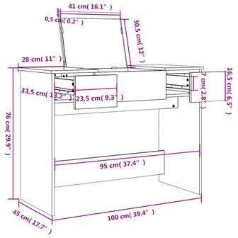 Kaptafel met spiegel 100x45x76 cm sonoma eikenkleurig 10